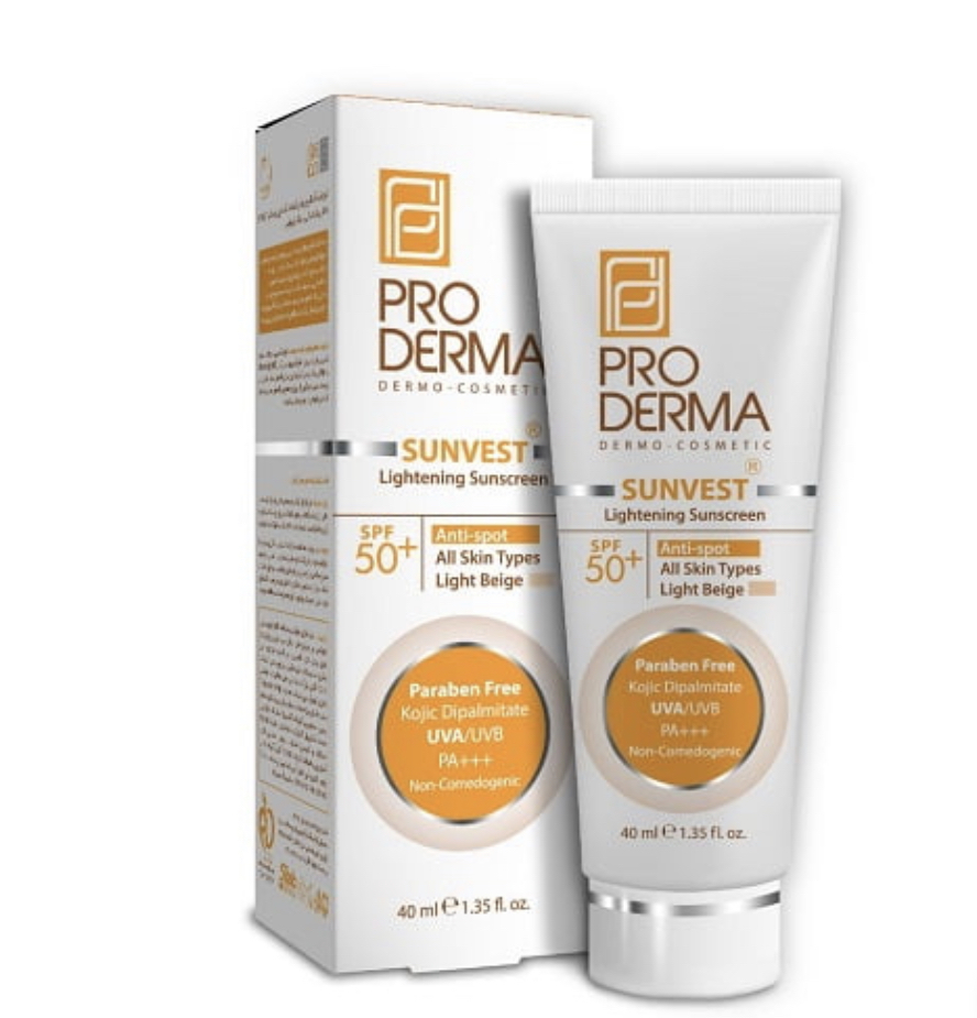 کرم ضدآفتاب و روشن کننده لک بژ روشن پرودرما spf50