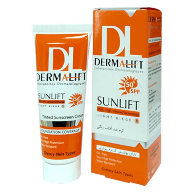کرم ضد آفتاب رنگی SPF 50 پوست چرب درمالیفت بژ روشن