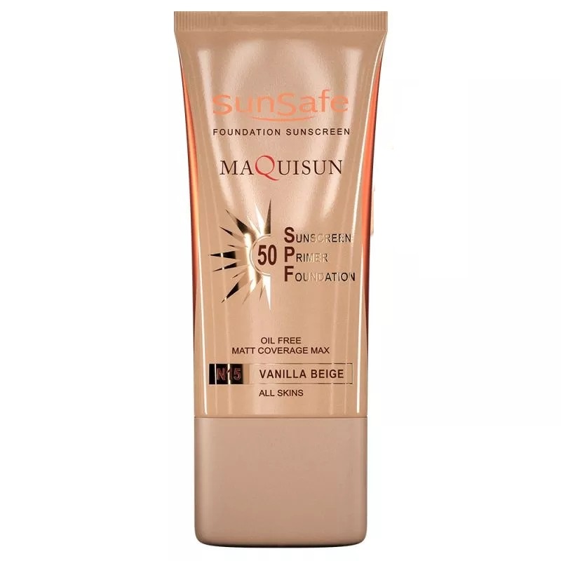 ضدآفتاب کرم پودری و پرایمری مکیسان SPF 50 سان سیف بژ وانیلی