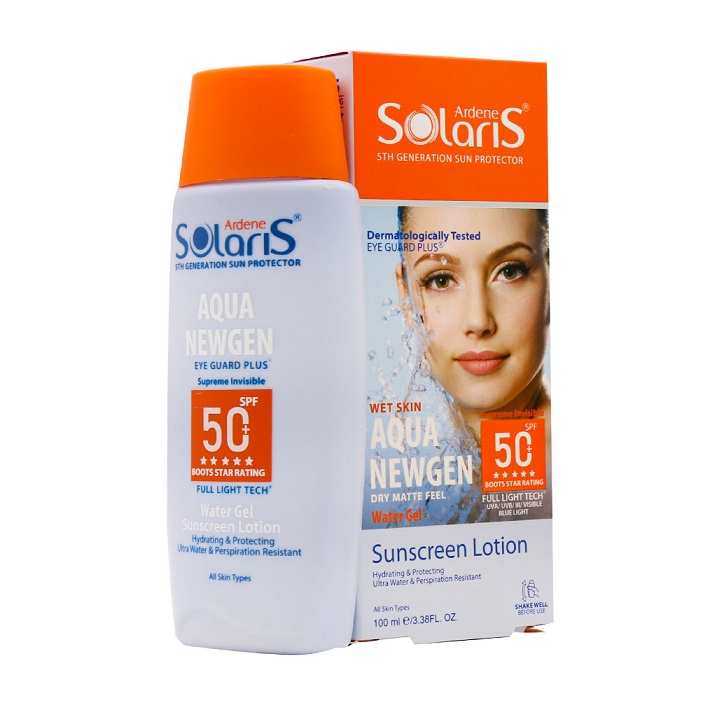 لوسیون آبی ضد آفتاب فاقد چربی بی رنگ SPF50 آردن سولاریس 100 میلی لیتر