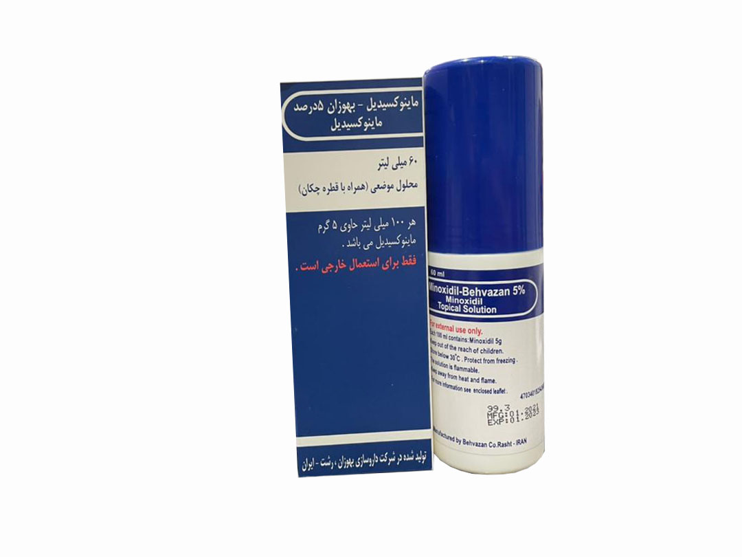 محلول موضعی ماینوکسیدیل ۵ درصد بهوزان 60 میلی لیتر